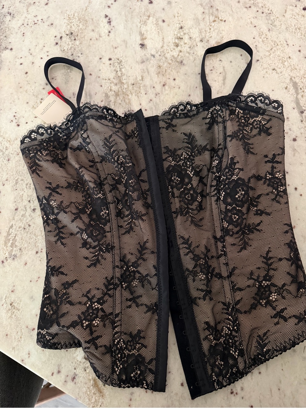 Black Lace Overlay Bustier Corset - Women Intimates